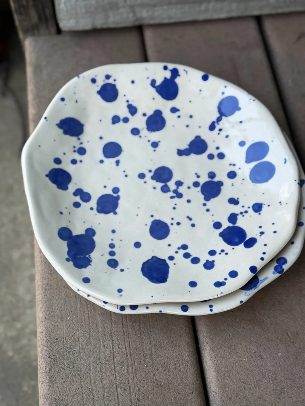 2017 IKEA JASSA Blue Splatter Stoneware Dinner Plates by Piet Hein Eek set of 6.
